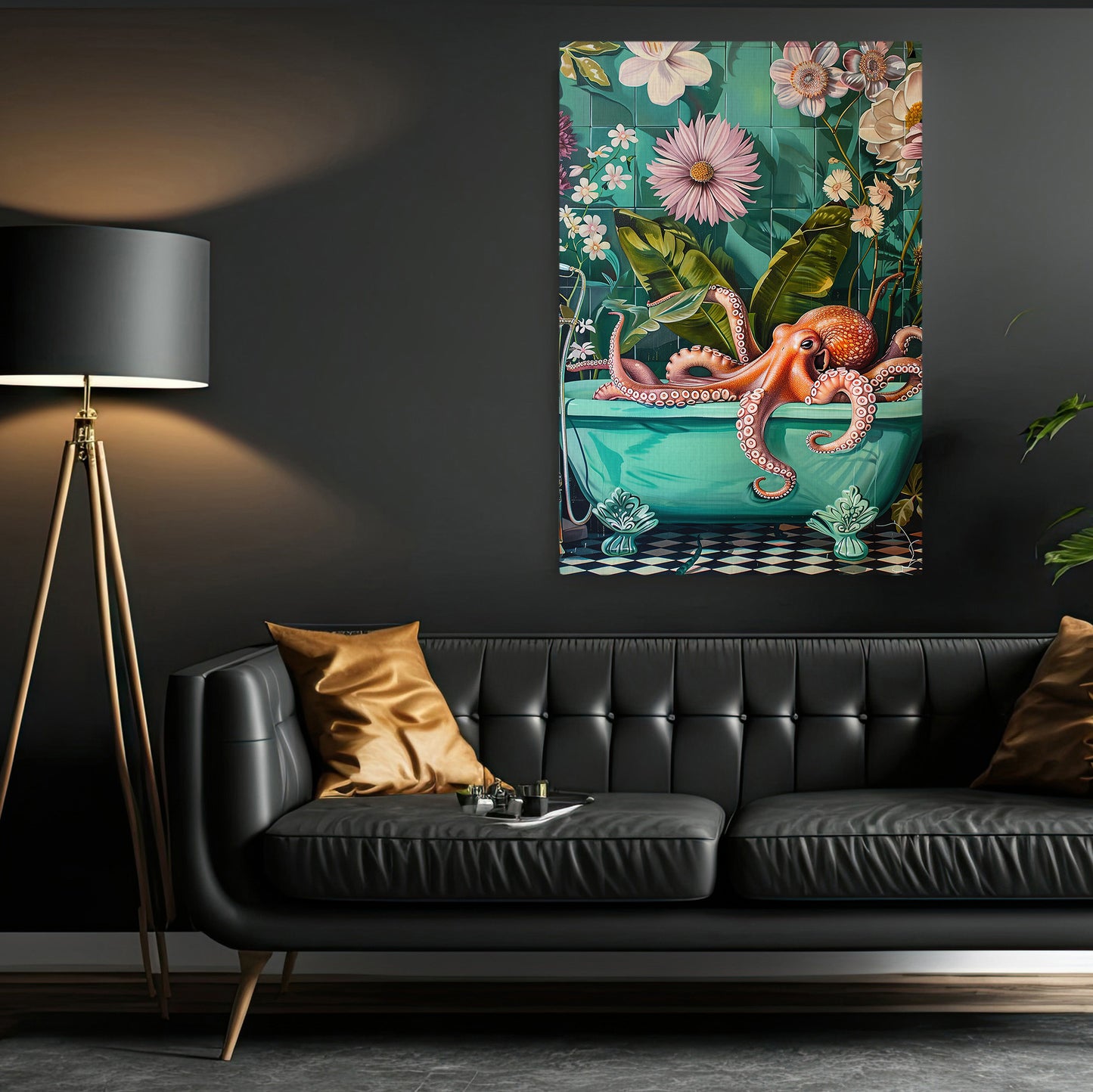 Octopus In Bloom, Floral Victorian Octopus Canvas Painting, Victorian Animal Wall Art Decor, Poster Gift For Octopus Lovers