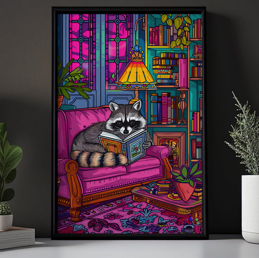 A Raccoon's Quiet Escape, Victorian Raccoon Canvas Painting, Victorian Animal Wall Art Decor, Poster Gift For Raccoon Lovers