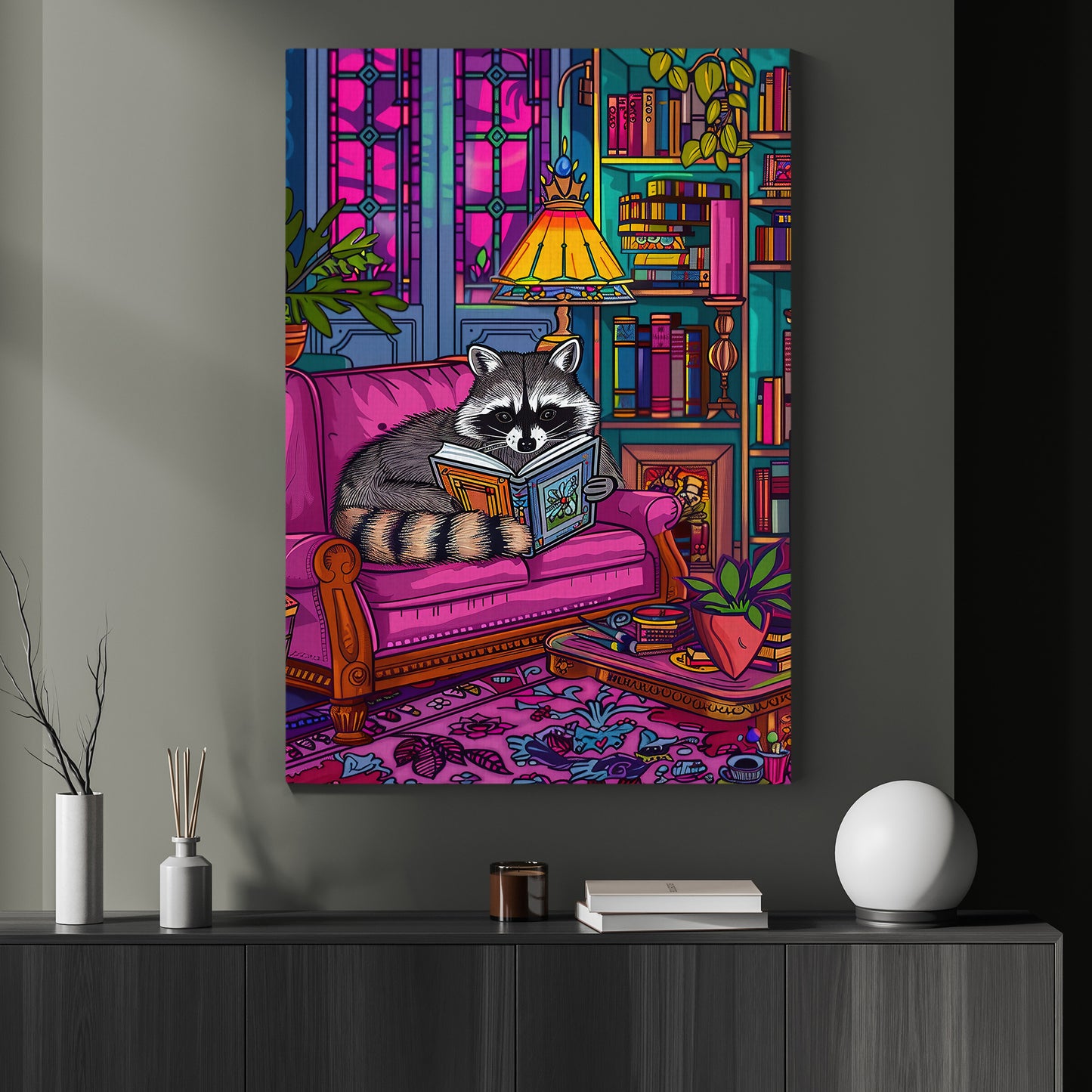 A Raccoon's Quiet Escape, Victorian Raccoon Canvas Painting, Victorian Animal Wall Art Decor, Poster Gift For Raccoon Lovers