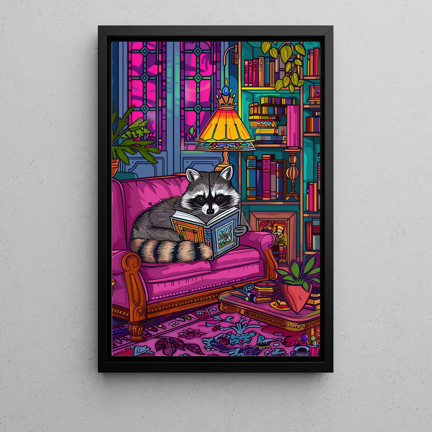 A Raccoon's Quiet Escape, Victorian Raccoon Canvas Painting, Victorian Animal Wall Art Decor, Poster Gift For Raccoon Lovers