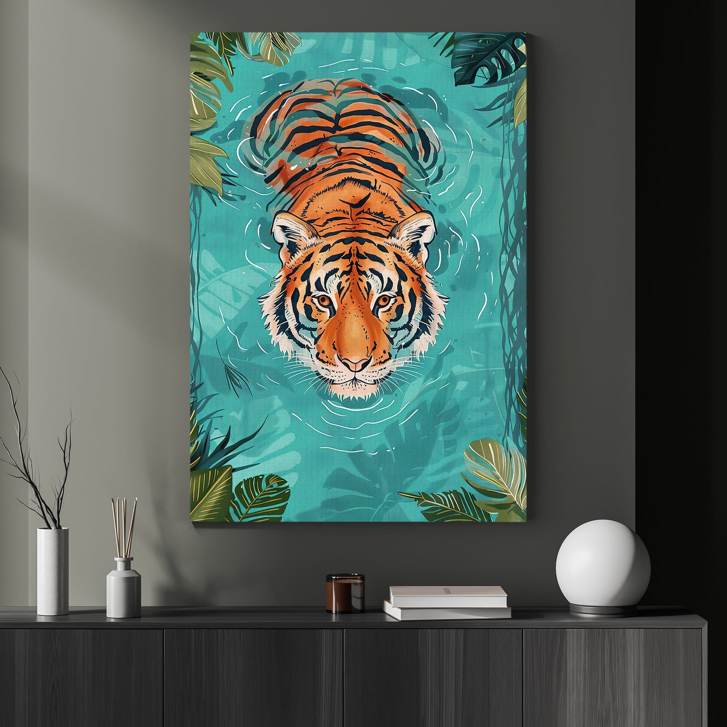 Majestic Reflections, Victorian Tiger Canvas Painting, Victorian Animal Wall Art Decor, Poster Gift For Tiger Lovers