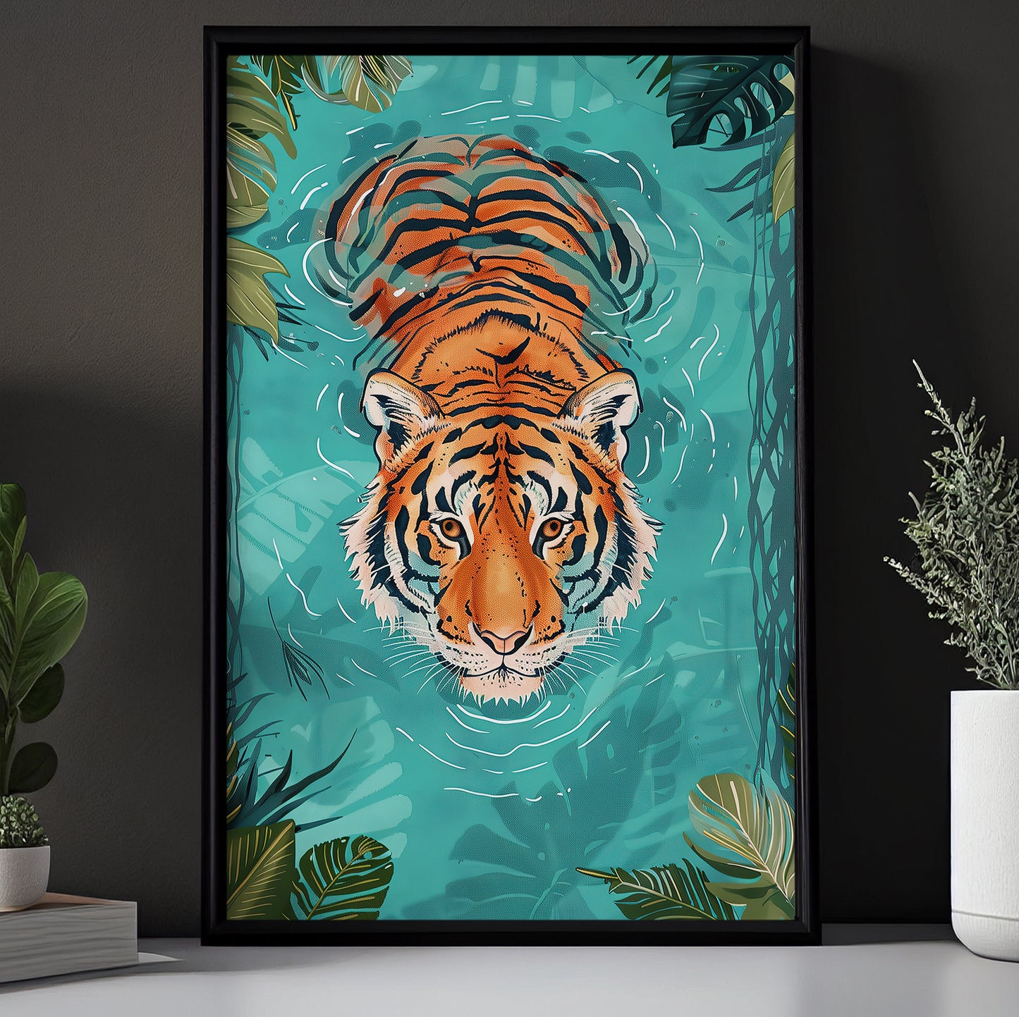 Majestic Reflections, Victorian Tiger Canvas Painting, Victorian Animal Wall Art Decor, Poster Gift For Tiger Lovers