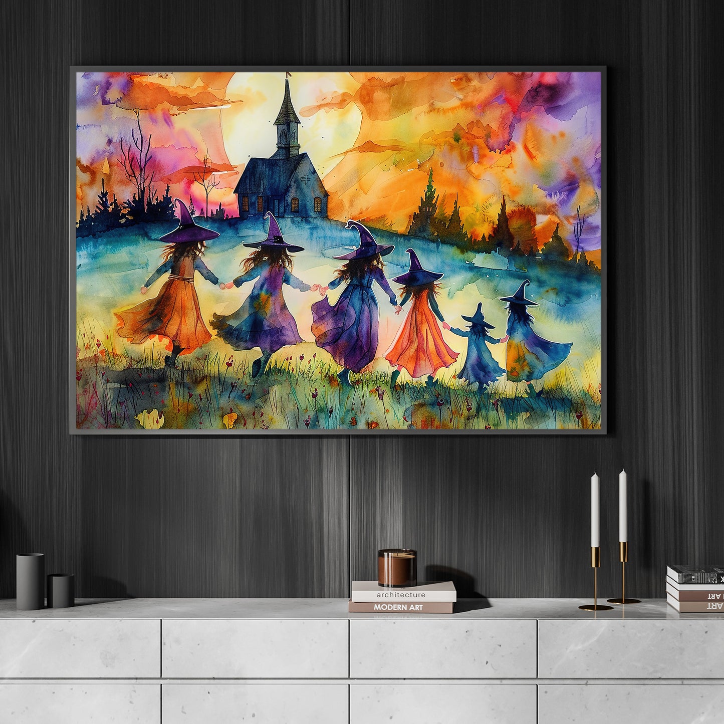 Dance Of The Twilight Witches, Witch Canvas Painting, Spooky Season Wall Art Decor, Halloween Poster Gift For Witch Lovers