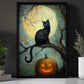 Midnight Whisper, Cat Canvas Painting, Spooky Season Wall Art Decor, Halloween Poster Gift For Cat Lovers
