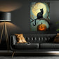 Midnight Whisper, Cat Canvas Painting, Spooky Season Wall Art Decor, Halloween Poster Gift For Cat Lovers