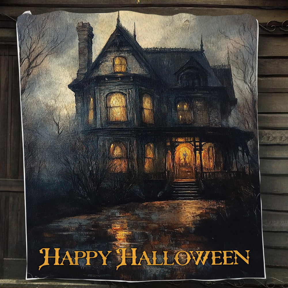 Happy Halloween, Mystery Fleece Blanket - Sherpa Blanket, Halloween Blanket Gift For Dark House Lovers