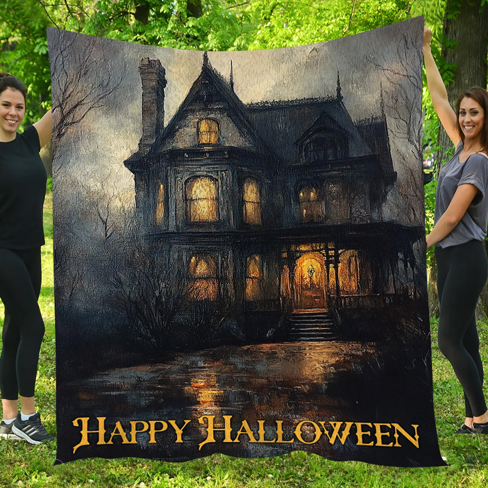 Happy Halloween, Mystery Fleece Blanket - Sherpa Blanket, Halloween Blanket Gift For Dark House Lovers