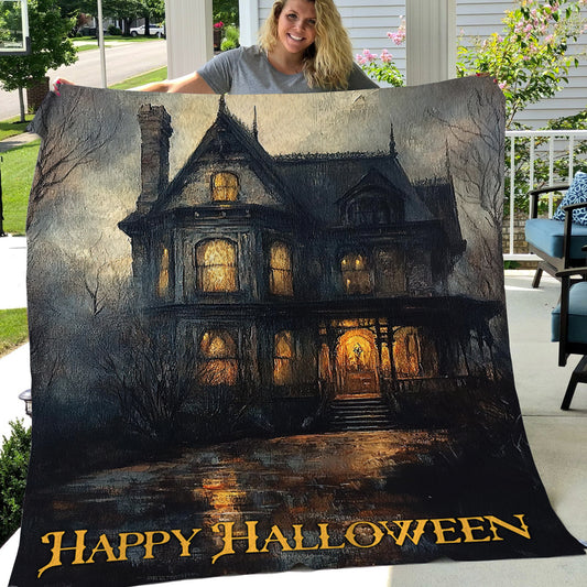 Happy Halloween, Mystery Fleece Blanket - Sherpa Blanket, Halloween Blanket Gift For Dark House Lovers