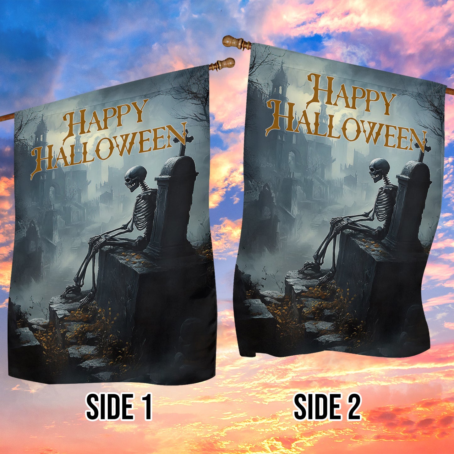 The Keeper Of Shadows, Halloween Garden Flag & House Flag, Skeleton Outdoor Decor, Spooky Yard Decor Gift For Skull Lovers