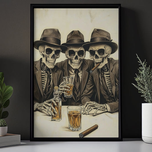 Skeleton Gangsters, Couple Canvas Painting, Spooky Season Wall Art Decor, Halloween Poster Gift For Skull Lovers