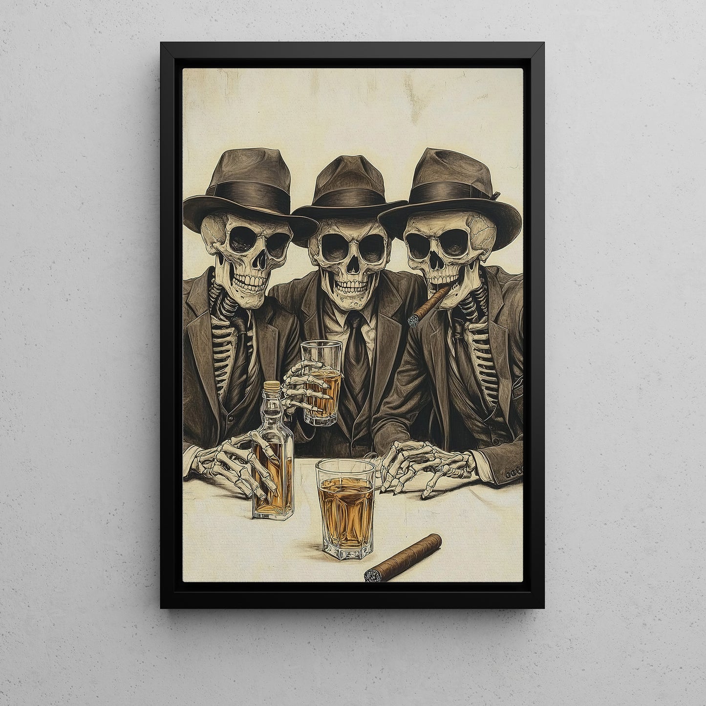 Skeleton Gangsters, Couple Canvas Painting, Spooky Season Wall Art Decor, Halloween Poster Gift For Skull Lovers