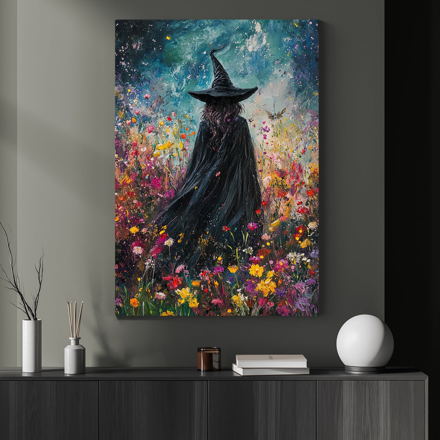 Floral Whisperings, Witches Canvas Painting, Spooky Season Wall Art Decor, Halloween Poster Gift For Witch Lovers