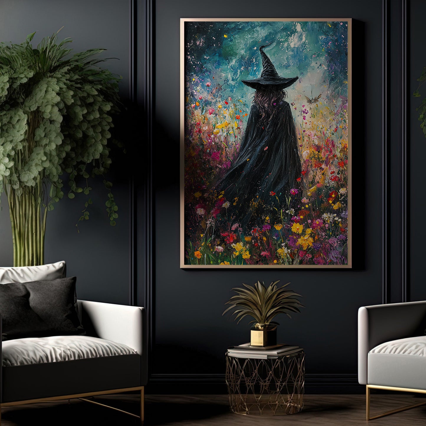 Floral Whisperings, Witches Canvas Painting, Spooky Season Wall Art Decor, Halloween Poster Gift For Witch Lovers