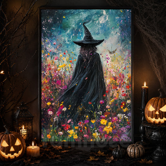 Floral Whisperings, Witches Canvas Painting, Spooky Season Wall Art Decor, Halloween Poster Gift For Witch Lovers