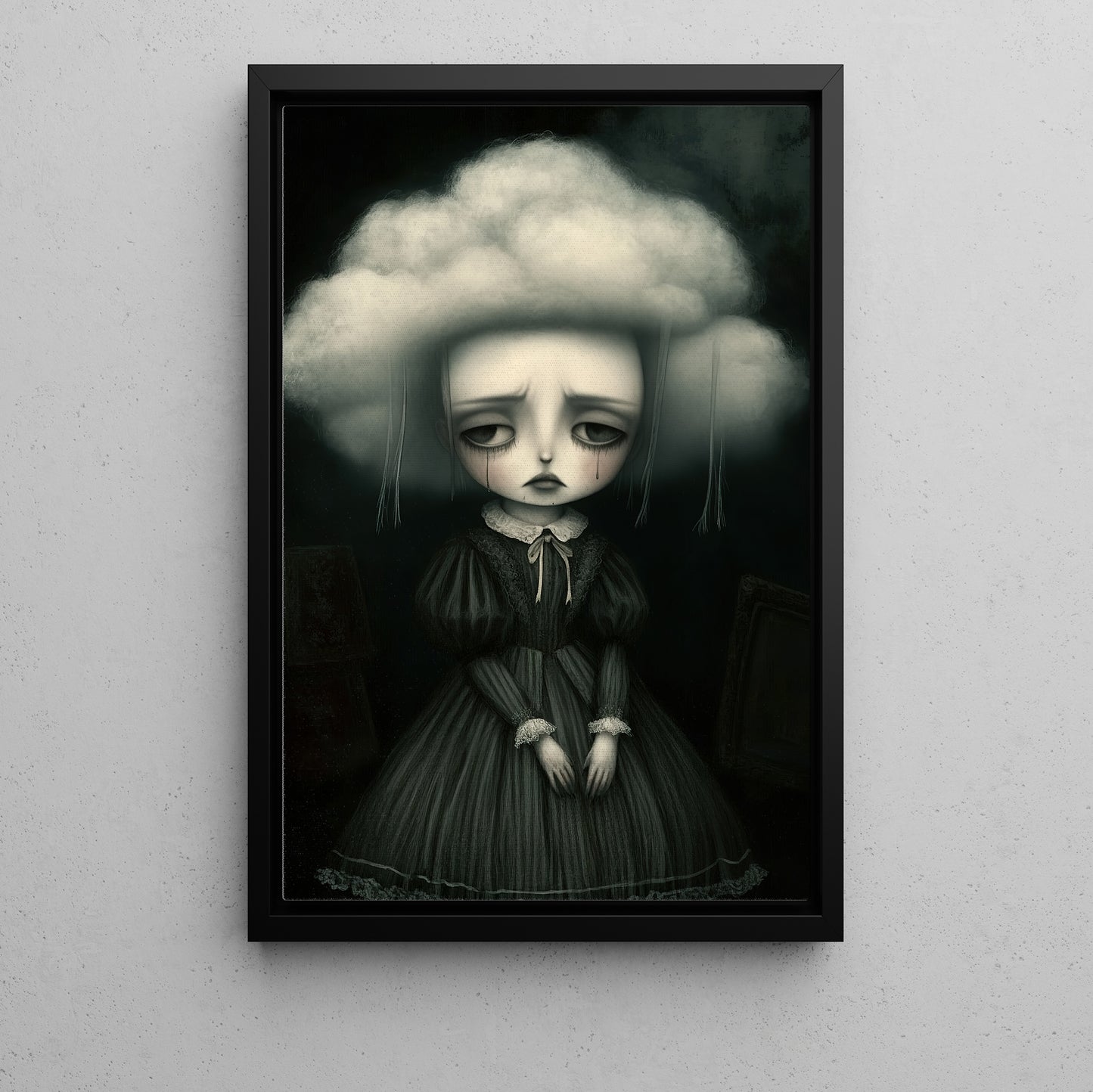 Sorrow Under A Clouded Mind, Doll Canvas Painting, Spooky Season Wall Art Decor, Halloween Poster Gift For Doll Lovers