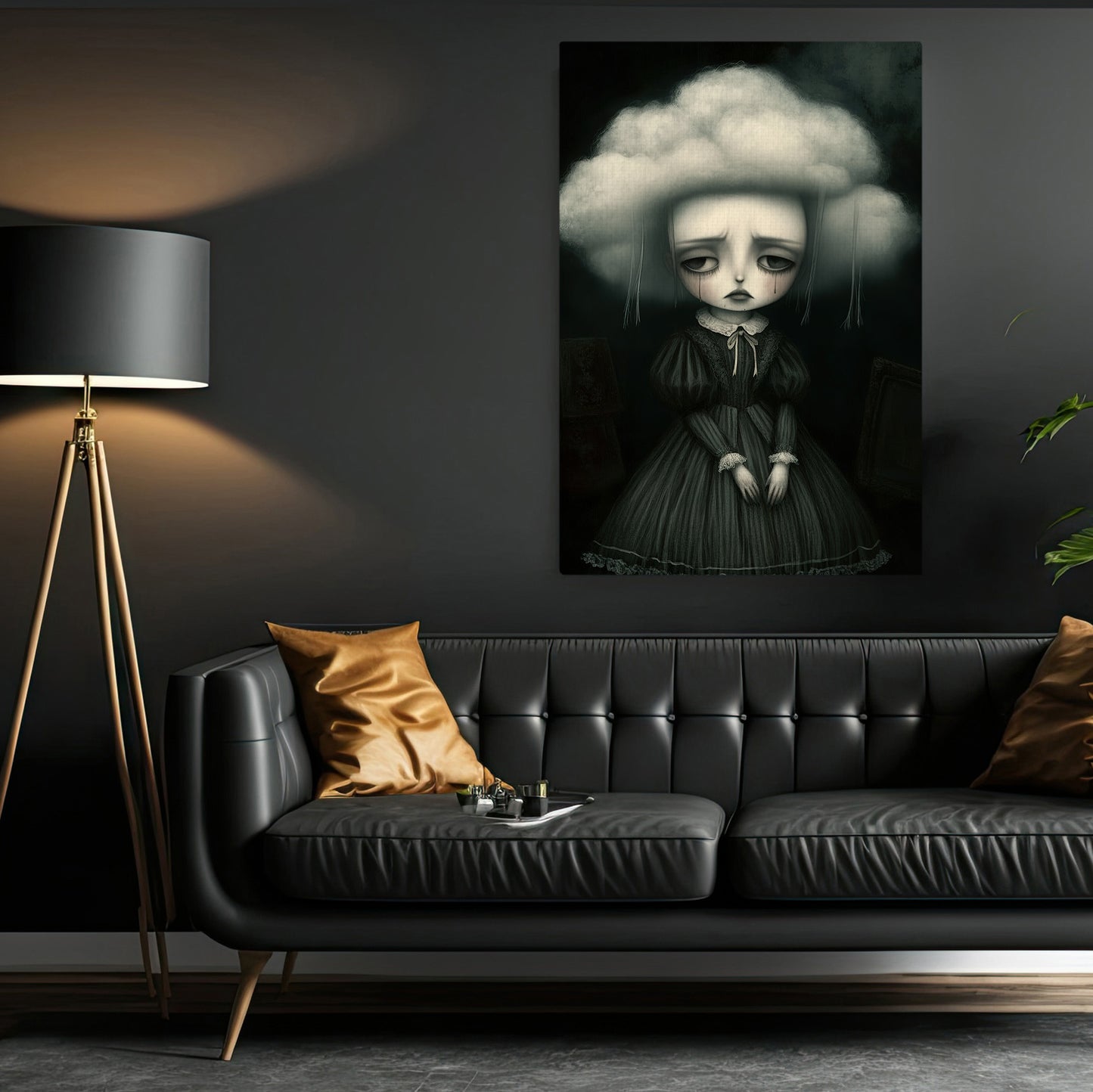 Sorrow Under A Clouded Mind, Doll Canvas Painting, Spooky Season Wall Art Decor, Halloween Poster Gift For Doll Lovers