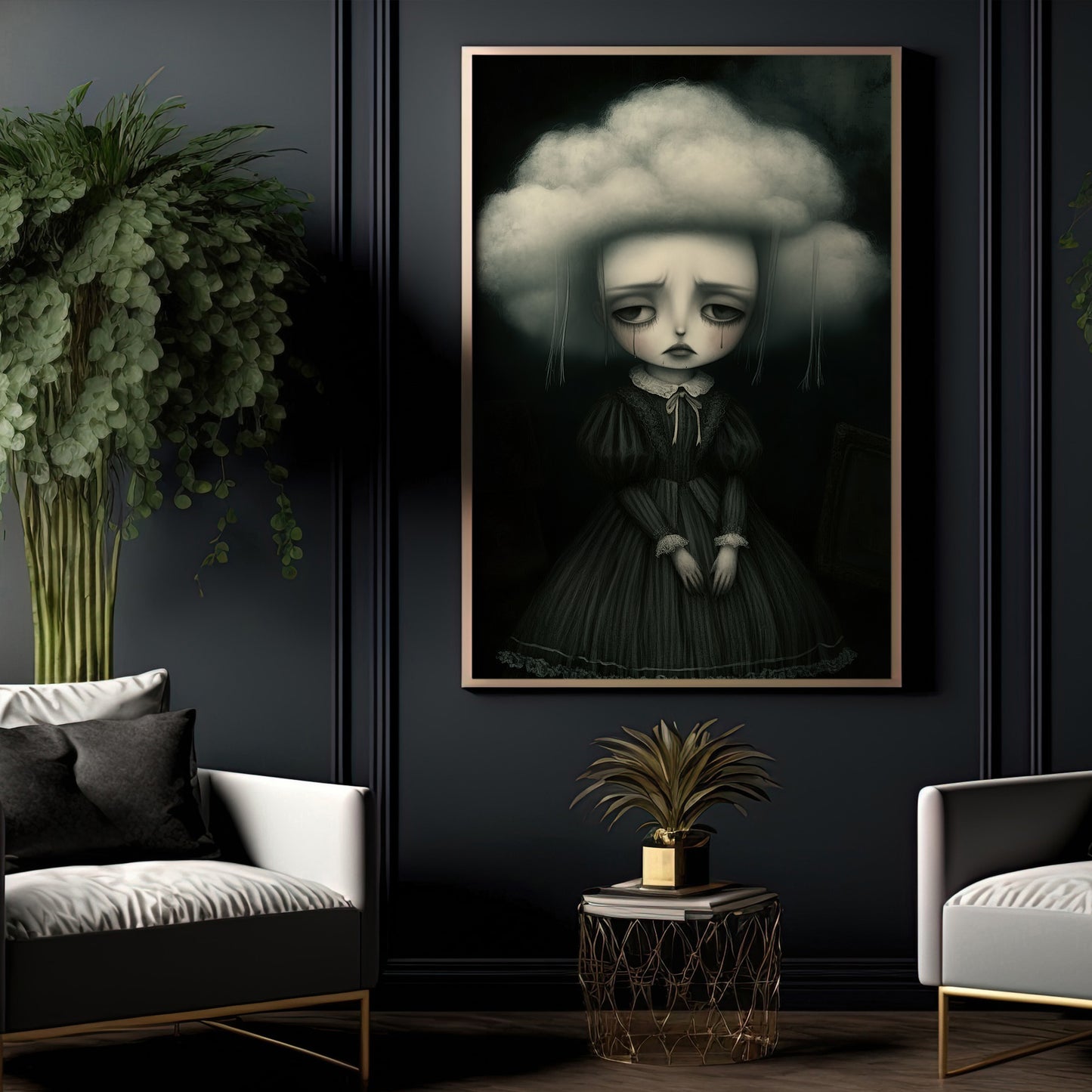 Sorrow Under A Clouded Mind, Doll Canvas Painting, Spooky Season Wall Art Decor, Halloween Poster Gift For Doll Lovers