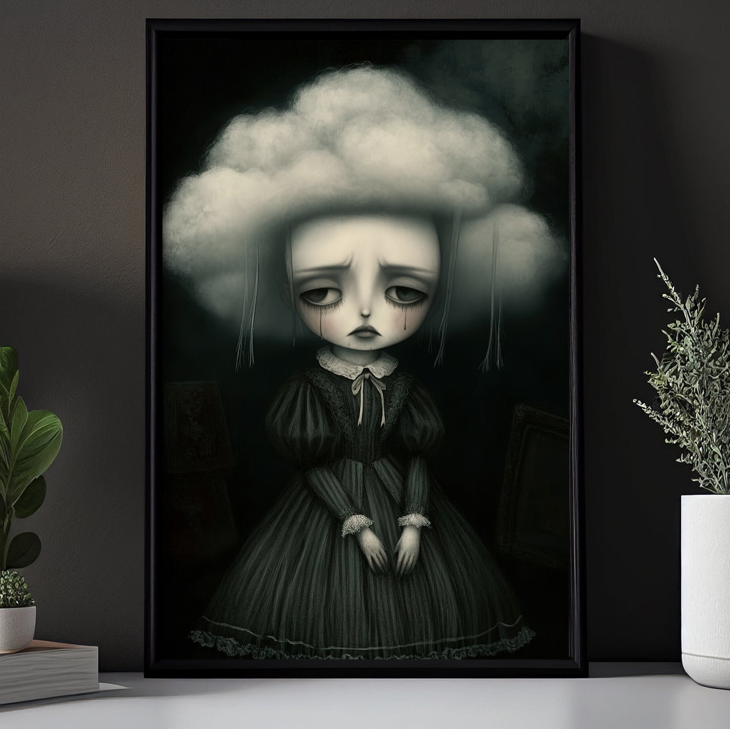 Sorrow Under A Clouded Mind, Doll Canvas Painting, Spooky Season Wall Art Decor, Halloween Poster Gift For Doll Lovers