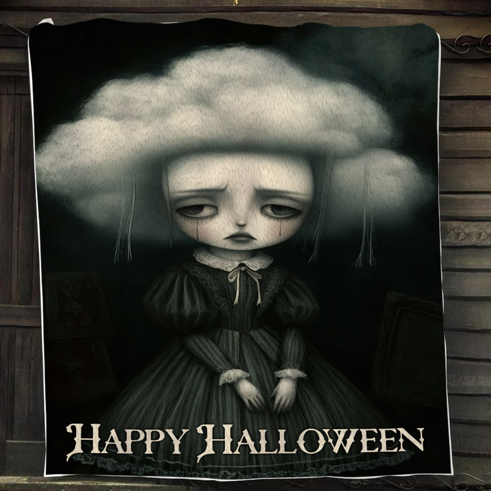 Happy Halloween, Baby Doll Fleece Blanket - Sherpa Blanket, Halloween Blanket Gift For Doll Lovers