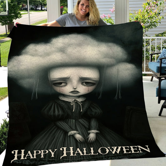 Happy Halloween, Baby Doll Fleece Blanket - Sherpa Blanket, Halloween Blanket Gift For Doll Lovers