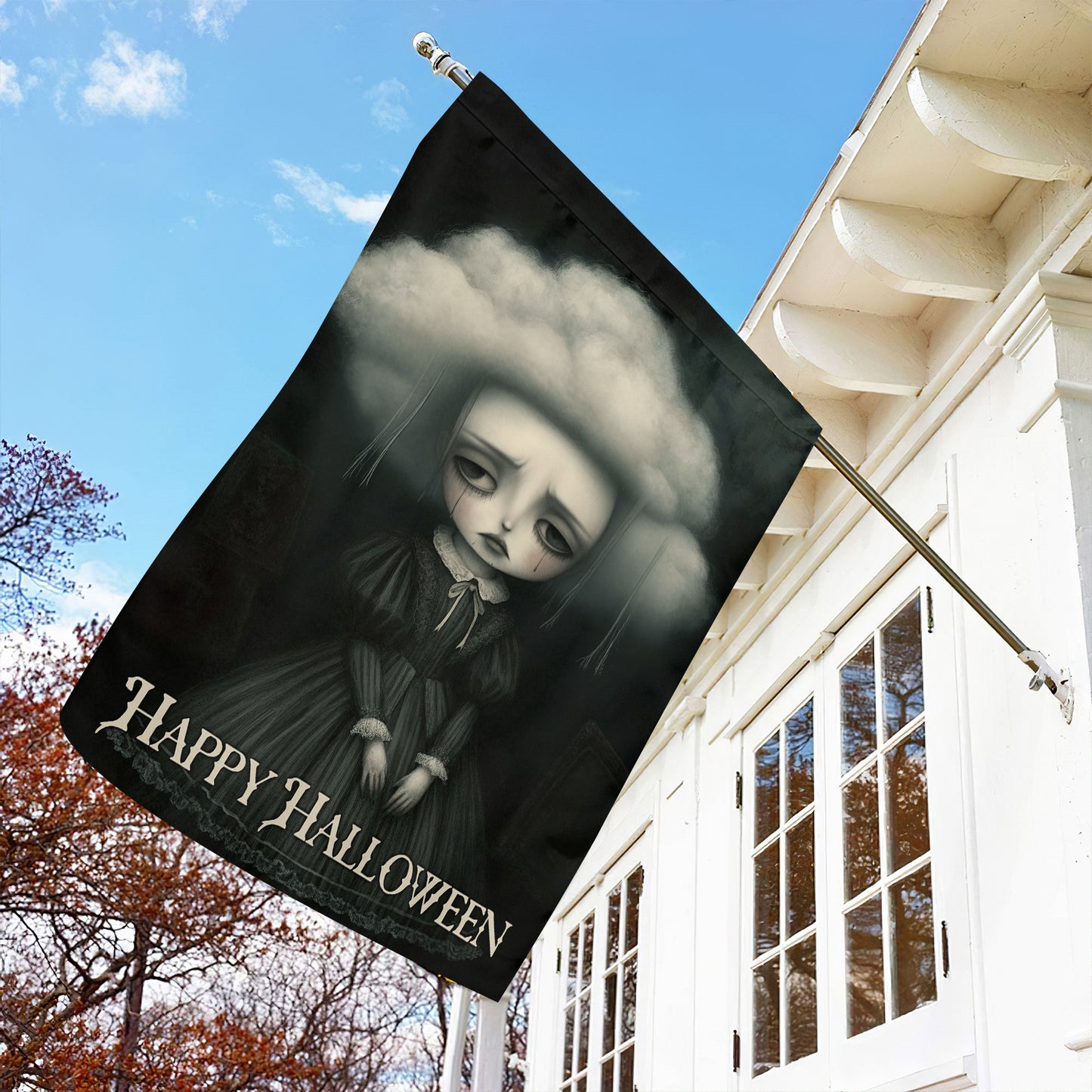 Happy Halloween, Halloween Garden Flag & House Flag, Baby Doll Outdoor Decor, Spooky Yard Decor Gift For Doll Lovers