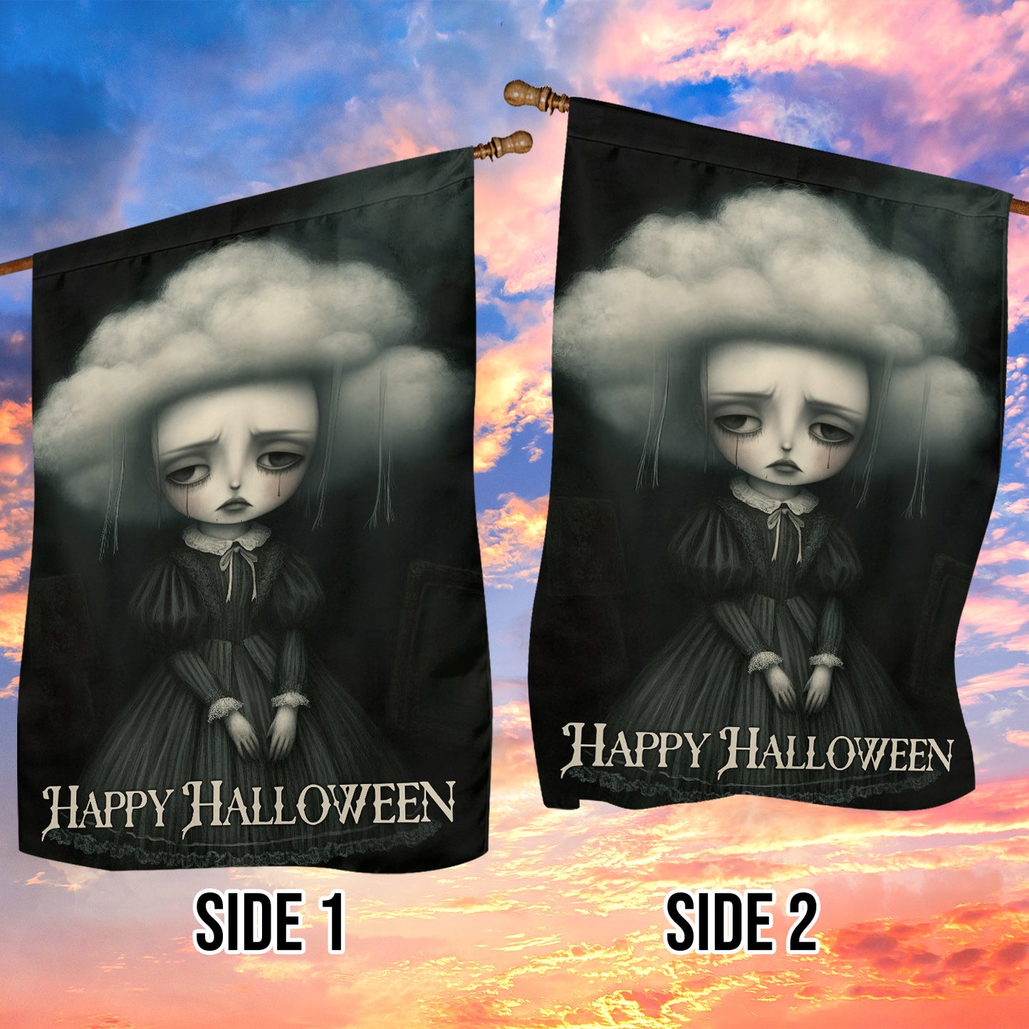 Happy Halloween, Halloween Garden Flag & House Flag, Baby Doll Outdoor Decor, Spooky Yard Decor Gift For Doll Lovers