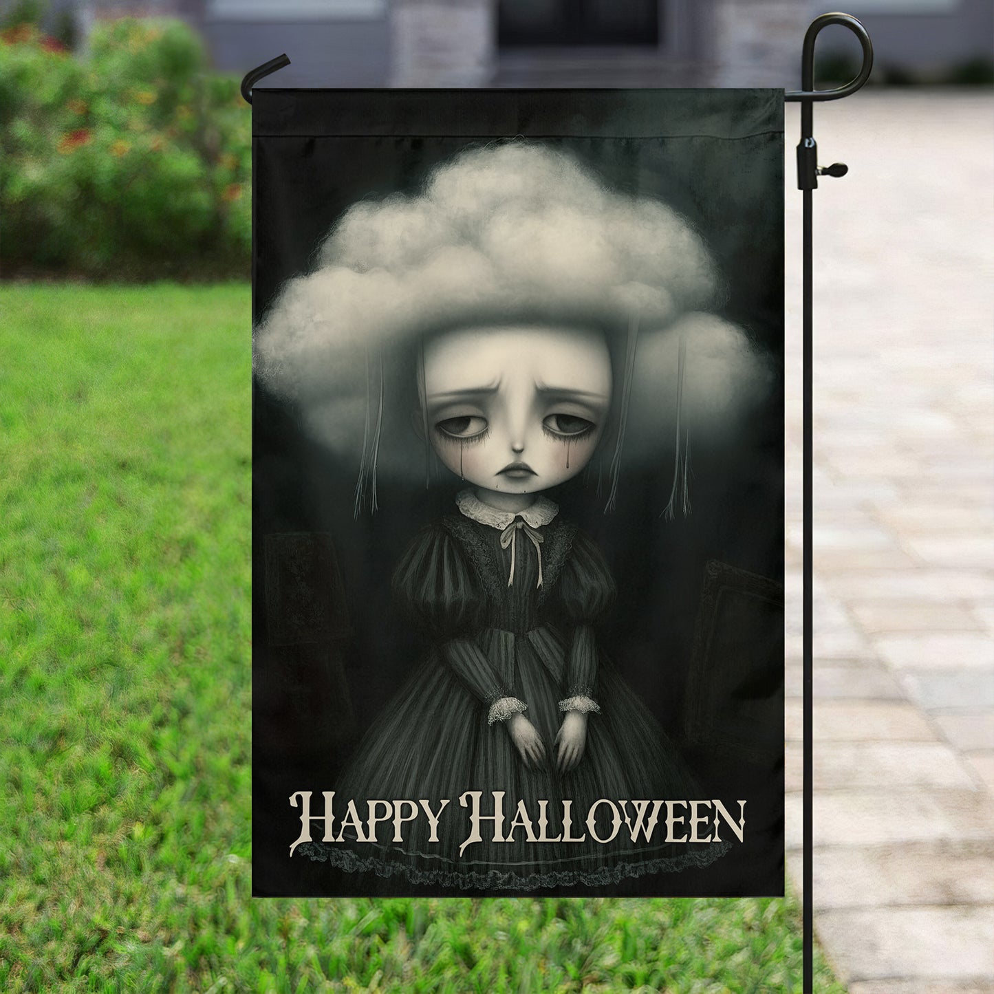 Happy Halloween, Halloween Garden Flag & House Flag, Baby Doll Outdoor Decor, Spooky Yard Decor Gift For Doll Lovers