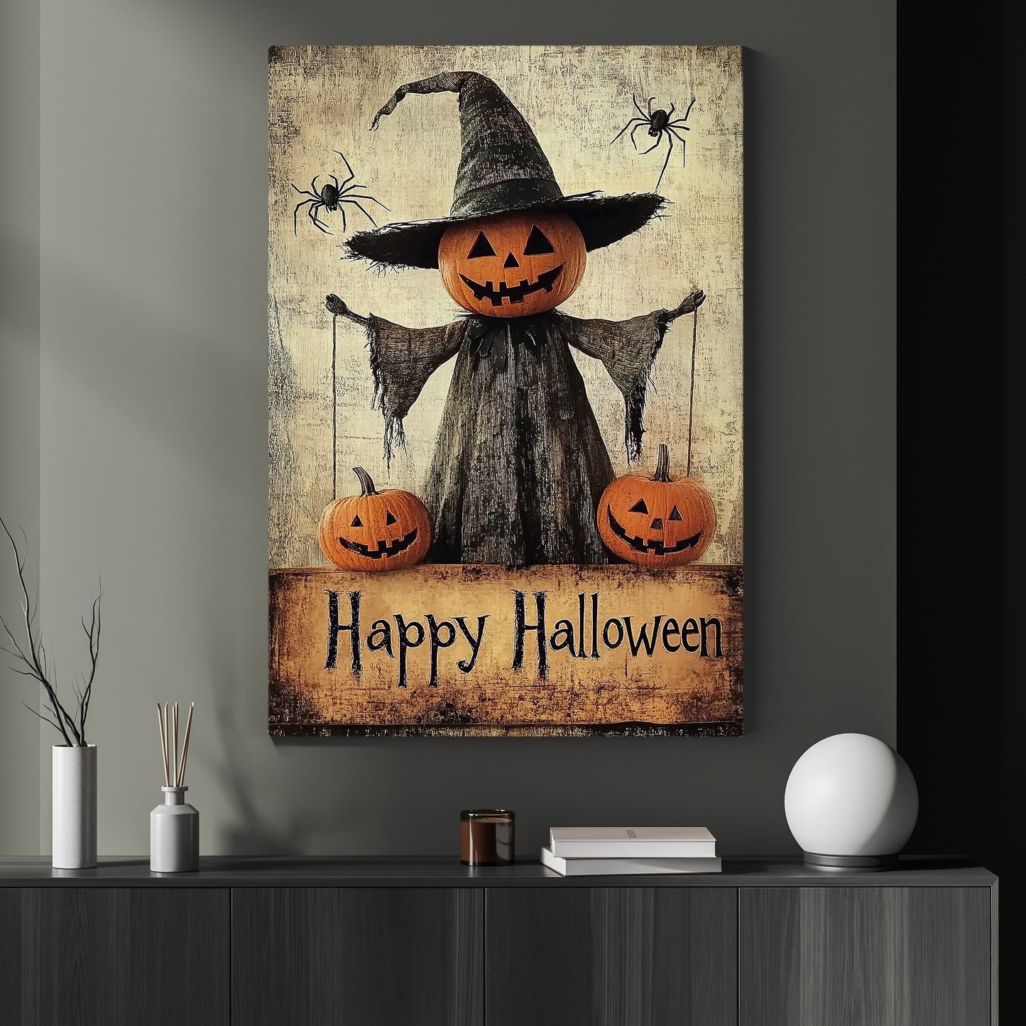 The Pumpkin Scarecrow's, Pumpkin Canvas Painting, Spooky Season Wall Art Decor, Halloween Poster Gift For Pumpkin Lovers