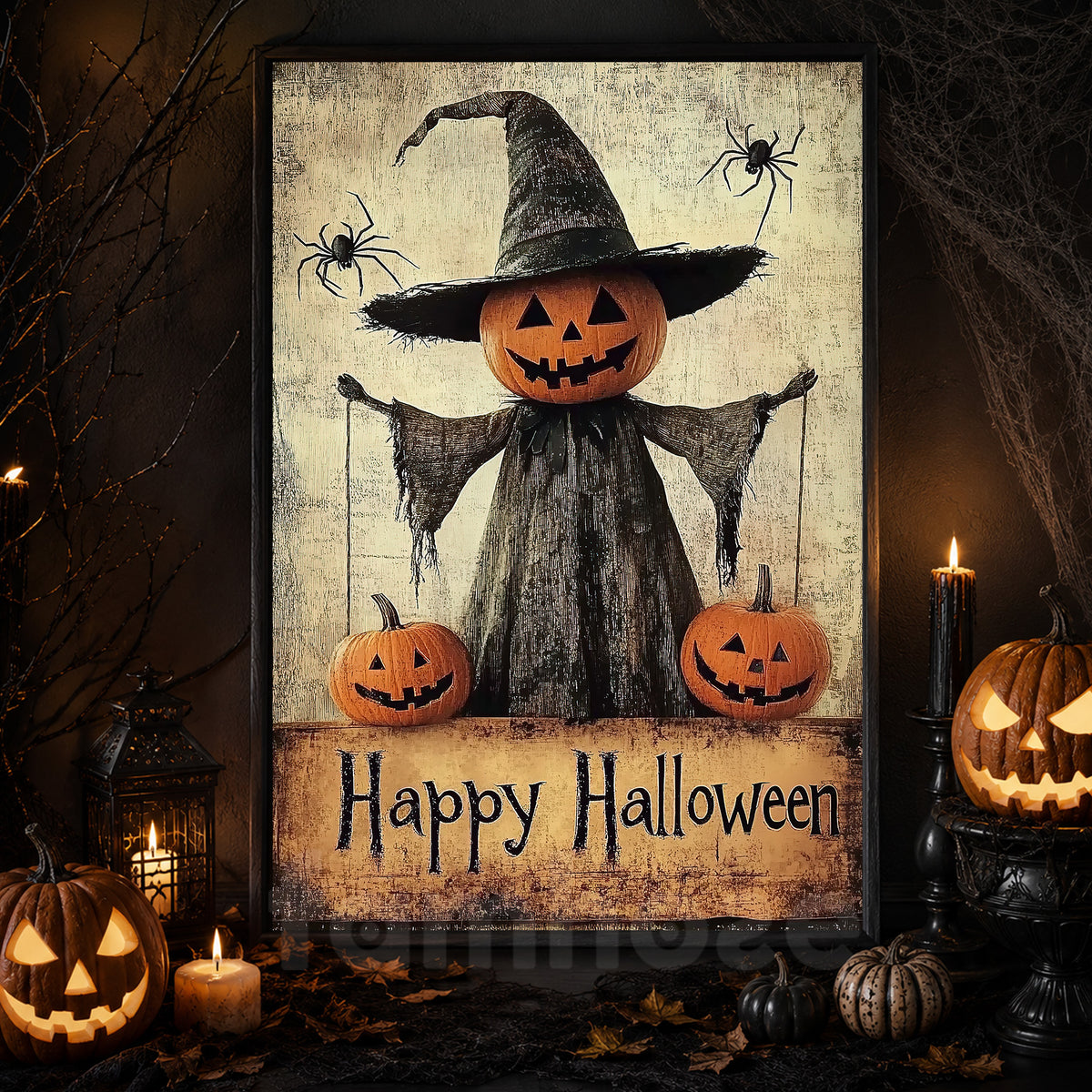 The Pumpkin Scarecrow's, Pumpkin Canvas Painting, Spooky Season Wall Art Decor, Halloween Poster Gift For Pumpkin Lovers
