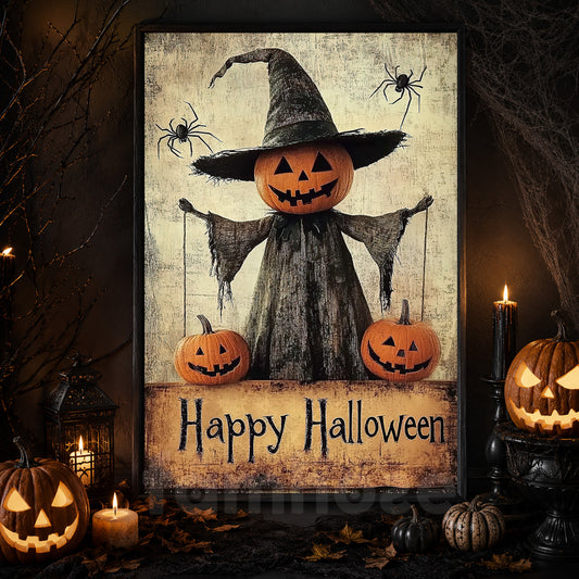 The Pumpkin Scarecrow's, Pumpkin Canvas Painting, Spooky Season Wall Art Decor, Halloween Poster Gift For Pumpkin Lovers
