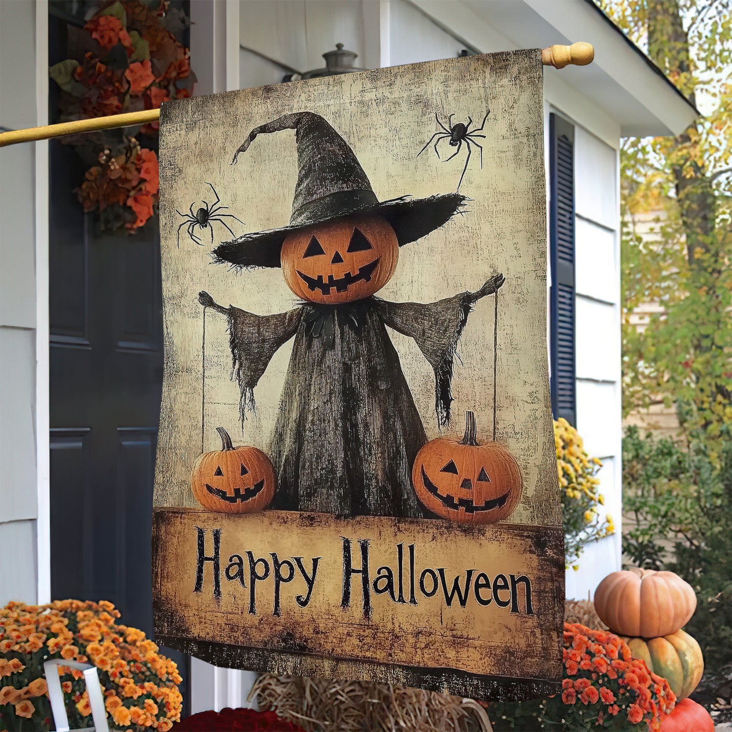 The Pumpkin Scarecrow's, Halloween Garden Flag & House Flag, Pumpkin Outdoor Decor, Spooky Yard Decor Gift For Witch Lovers