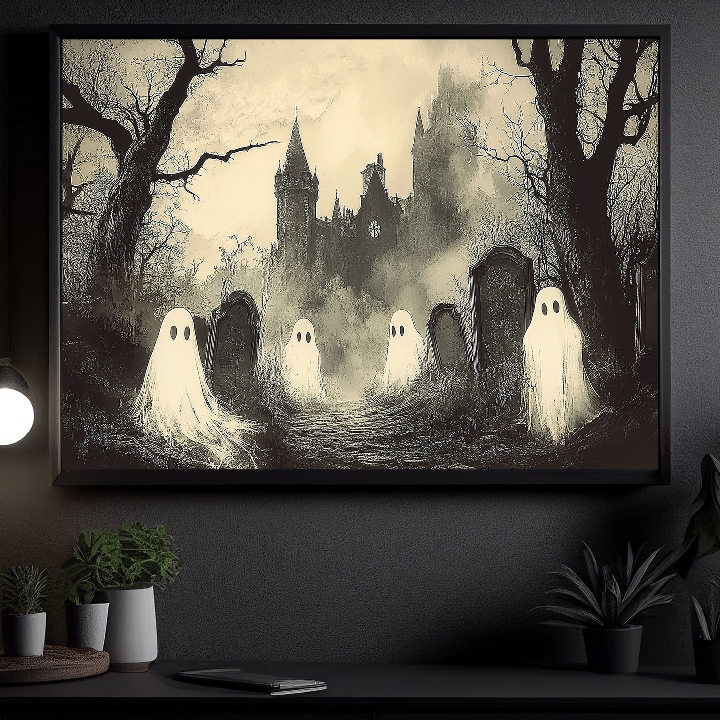 Haunting The Hollows, Ghost Canvas Painting, Spooky Season Wall Art Decor, Halloween Poster Gift For Ghost Lovers