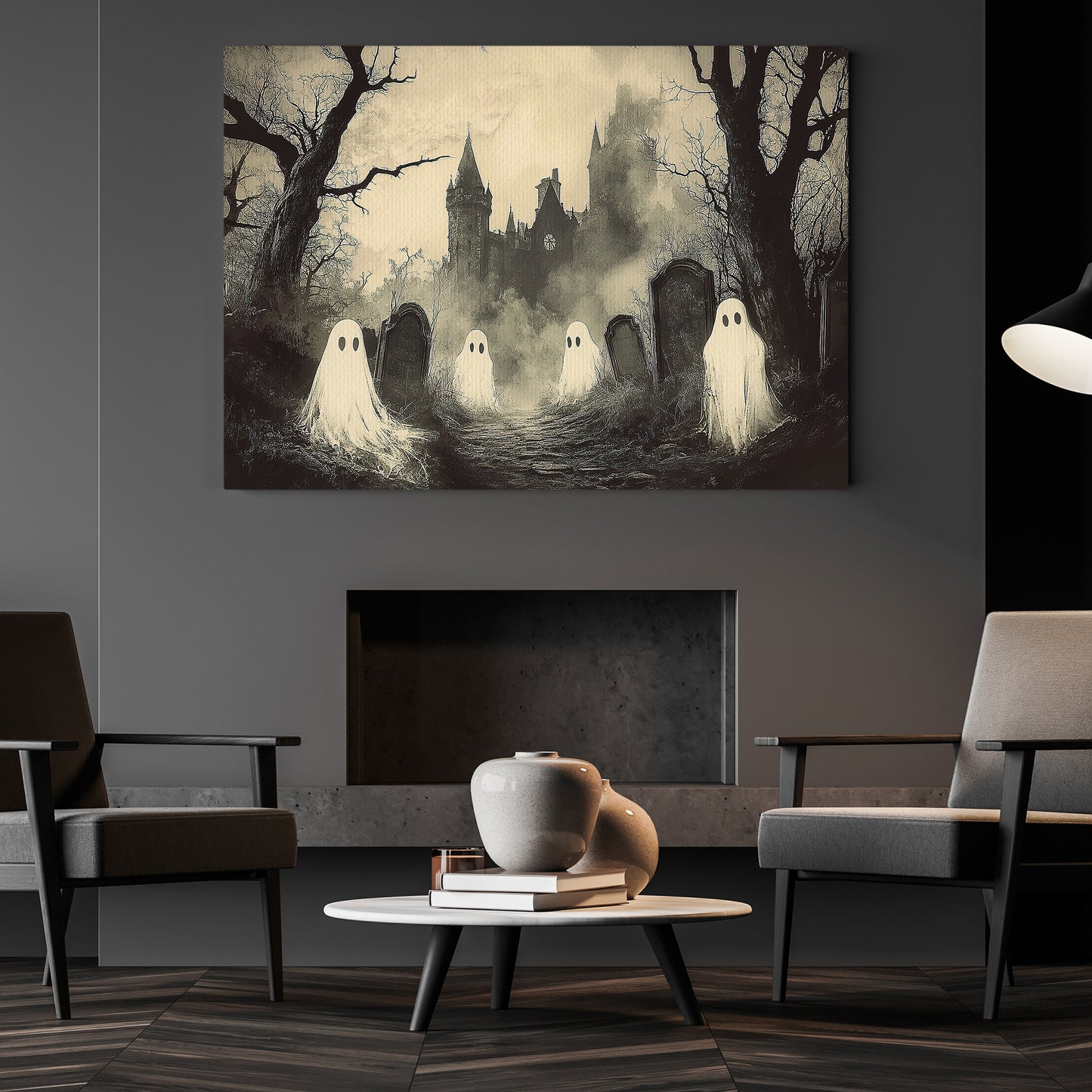 Haunting The Hollows, Ghost Canvas Painting, Spooky Season Wall Art Decor, Halloween Poster Gift For Ghost Lovers