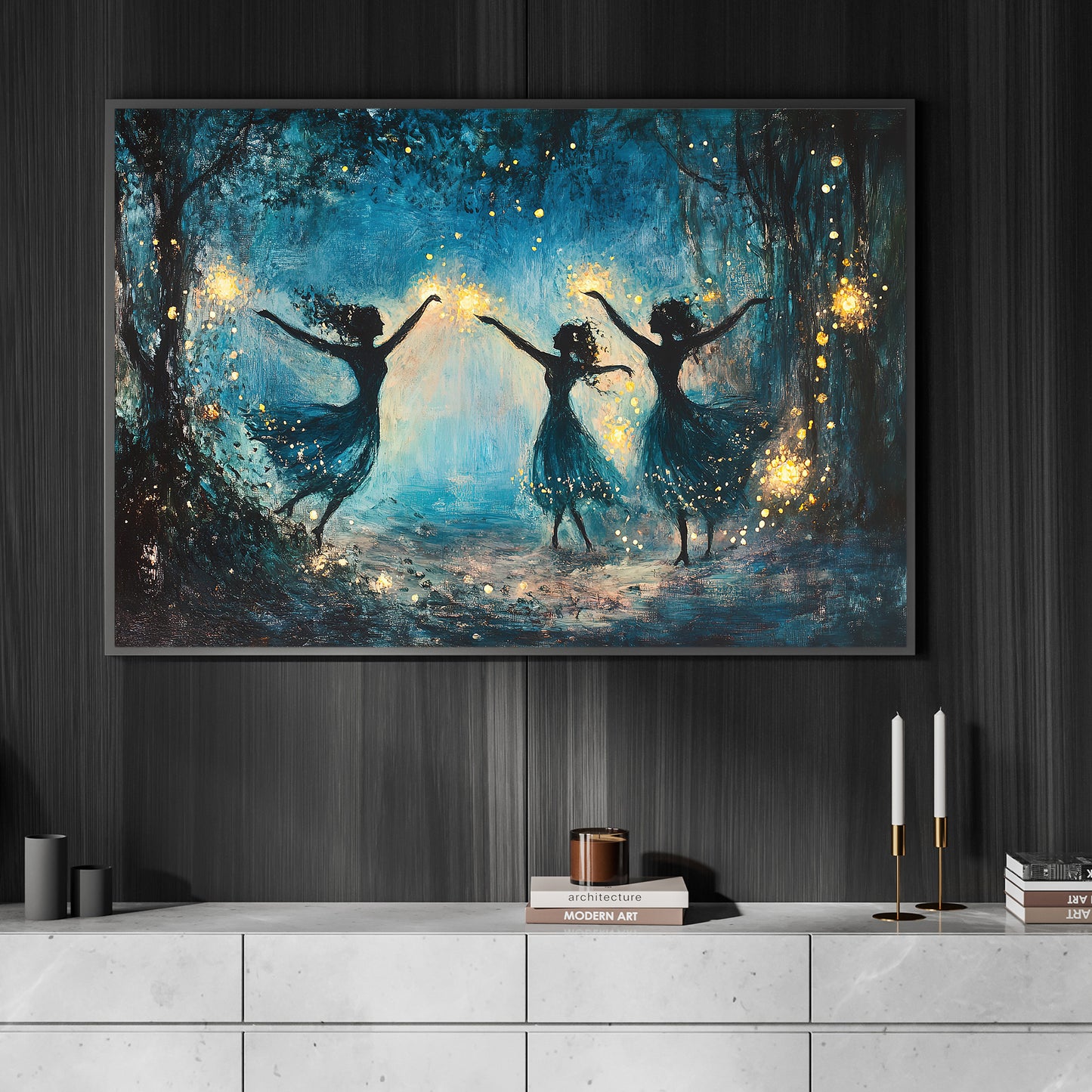 Enchanted Ballet, Angel Canvas Painting, Moonlit Dance Wall Art Decor, Halloween Poster Gift For Ballet Lovers