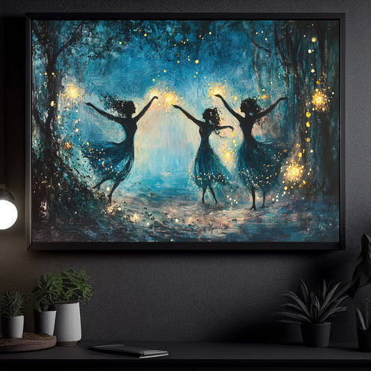 Enchanted Ballet, Angel Canvas Painting, Moonlit Dance Wall Art Decor, Halloween Poster Gift For Ballet Lovers