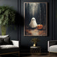 Halloween Boo & Pumpkin Canvas Painting, A Quiet Walk With Pumpkin Jack Wall Art Decor, Spooky Season Poster Gift For Ghost Lover