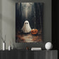 Halloween Boo & Pumpkin Canvas Painting, A Quiet Walk With Pumpkin Jack Wall Art Decor, Spooky Season Poster Gift For Ghost Lover