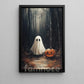 Halloween Boo & Pumpkin Canvas Painting, A Quiet Walk With Pumpkin Jack Wall Art Decor, Spooky Season Poster Gift For Ghost Lover