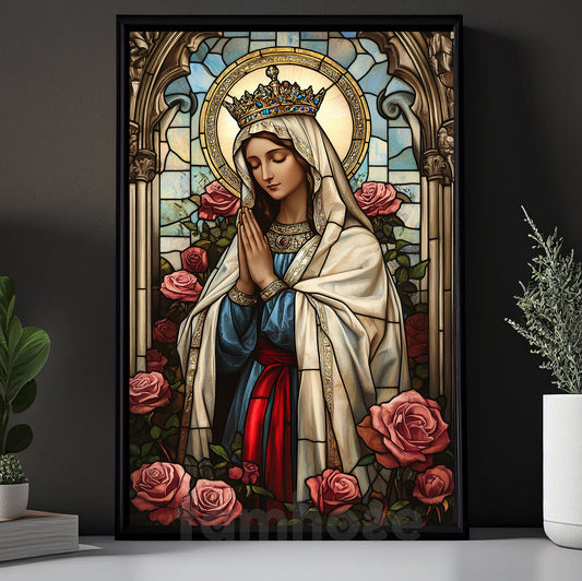 Virgin Mary Stained Glass Canvas Painting, Holy Mother Mary Wall Art Decor, Poster Gift To Decor House Or Office