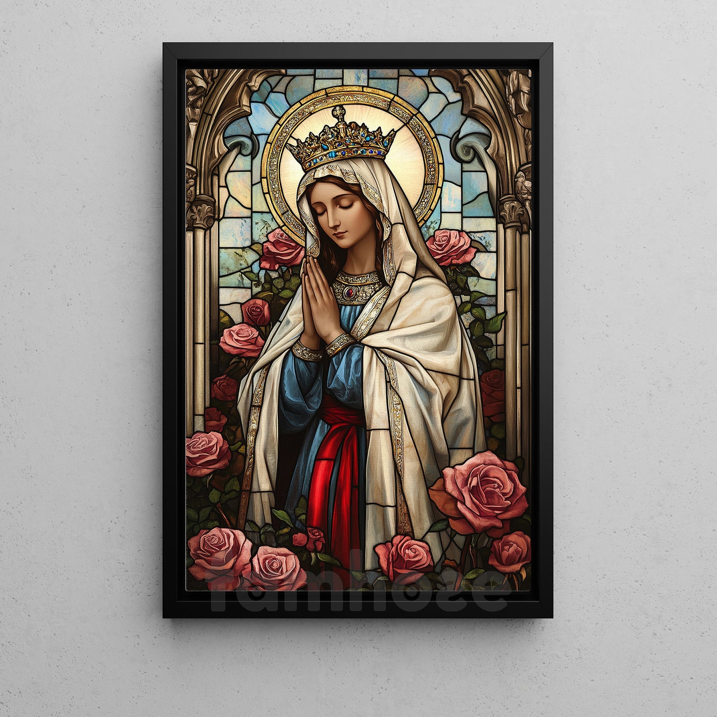 Virgin Mary Stained Glass Canvas Painting, Holy Mother Mary Wall Art Decor, Poster Gift To Decor House Or Office