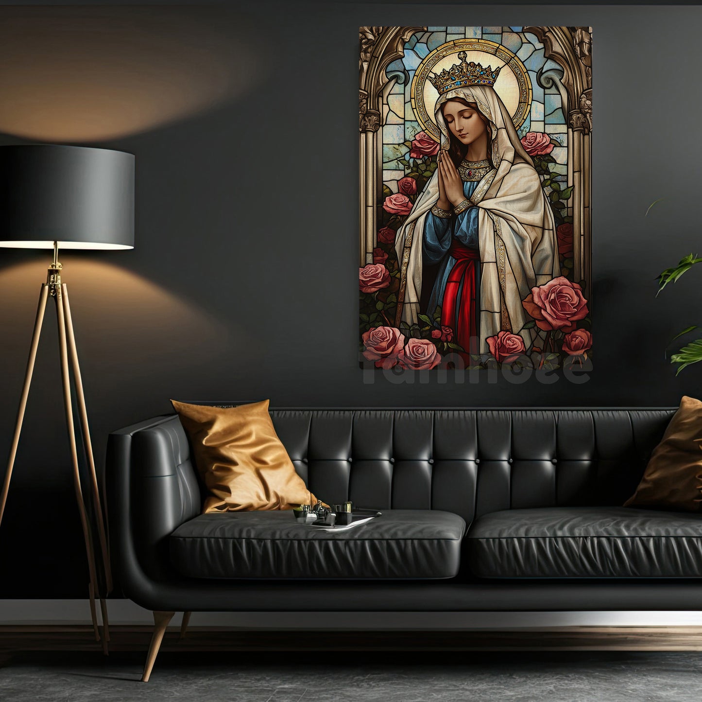Virgin Mary Stained Glass Canvas Painting, Holy Mother Mary Wall Art Decor, Poster Gift To Decor House Or Office