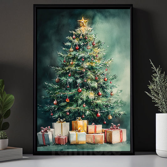 Vintage Christmas Canvas Painting, Christmas Glow And Gifts Galore Winter Wall Art Decor, Xmas Poster Gift For Pine Tree Lovers