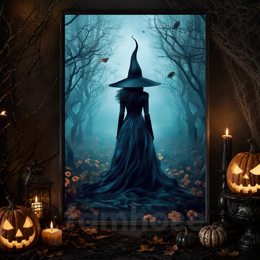 The Witch In Forest Vintage Canvas Painting, Witch Wall Art Decor - Halloween Dark Academia Witchy Poster Gift