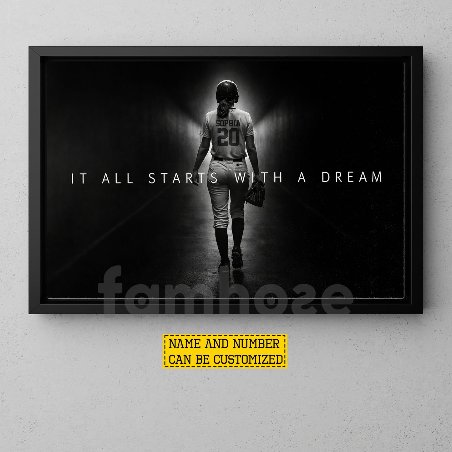 Personalized Softball Girl Canvas Painting, It All Starts With A Dream Wall Art Decor, Poster Gift For Softball Lovers