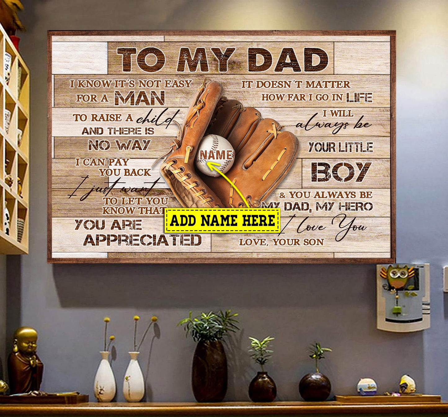 Personalized Father's Day Baseball Poster/Canvas, To My Dad Not Easy For A Man To Raise A Child Canvas Wall Art, Gift For Baseball Lovers