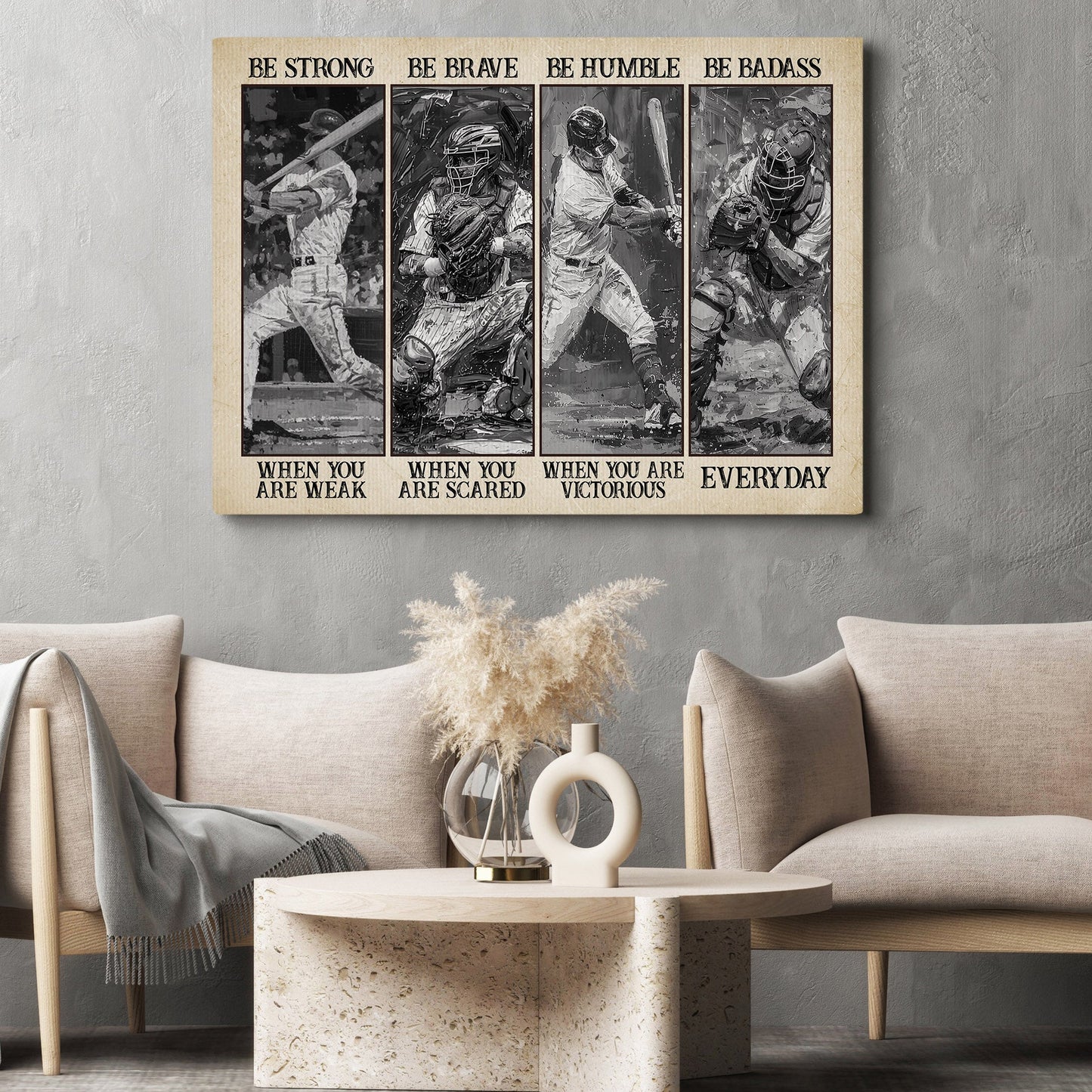 Be Strong Be Brave Be Humble Be Badass, Baseball Canvas Painting, Wall Art Decor, Poster Gift For Baseball Lovers