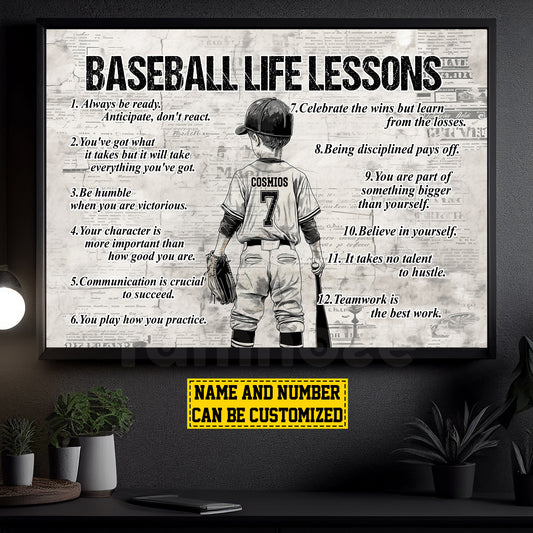 Personalized Baseball Boy Canvas Painting For Kids - Inspiring Quotes Life Lessons Poster Gift For Young Baseball Fans