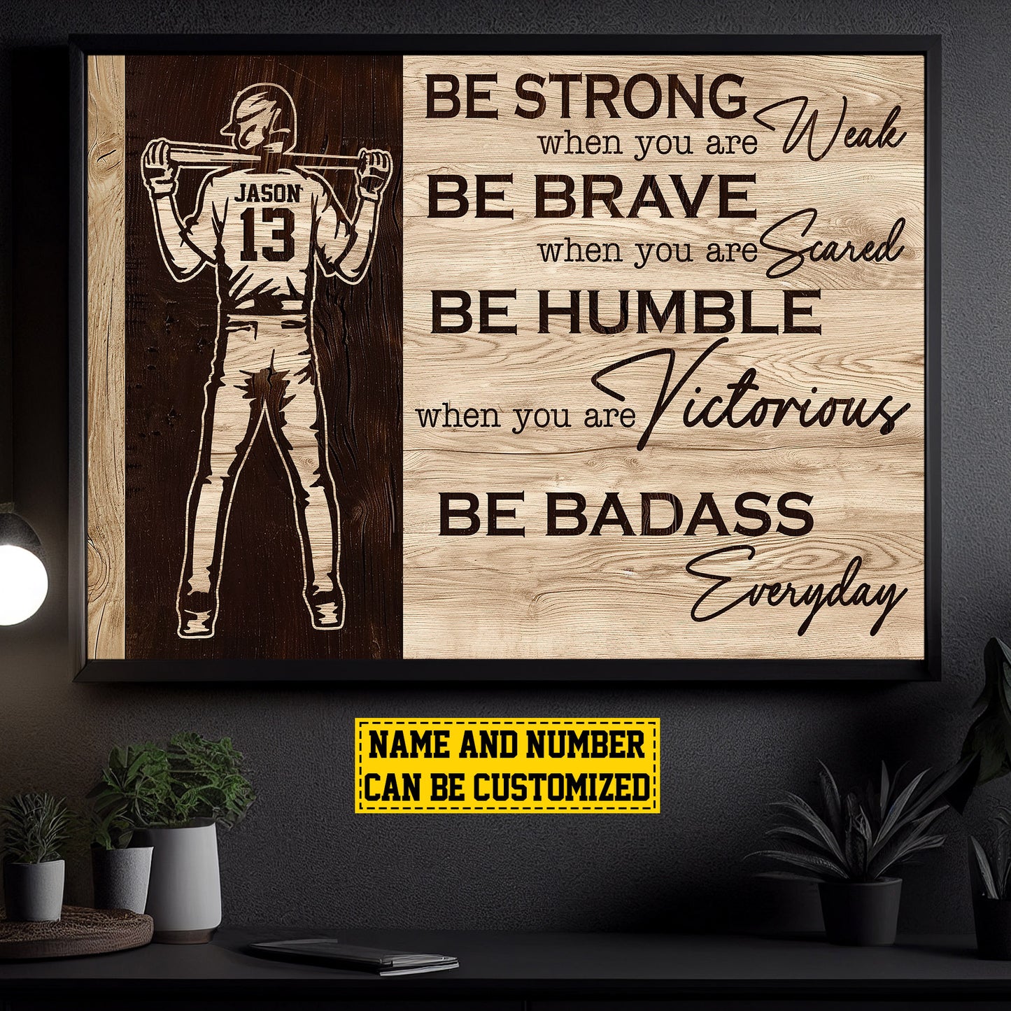 Personalized Motivational Baseball Boy Canvas Painting, Be Strong Be Brave Be Humble, Sports Quotes Wall Art Decor, Poster Gift For Baseball Lovers