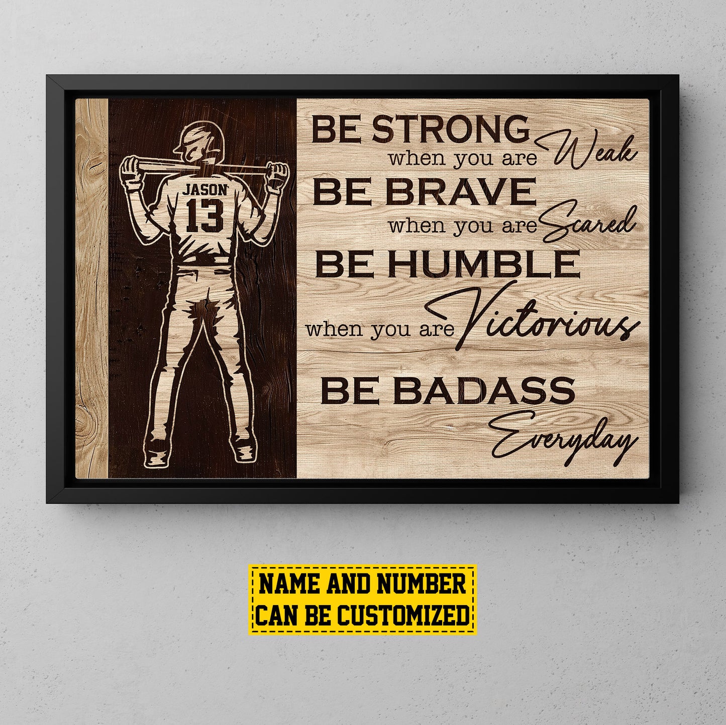 Personalized Motivational Baseball Boy Canvas Painting, Be Strong Be Brave Be Humble, Sports Quotes Wall Art Decor, Poster Gift For Baseball Lovers