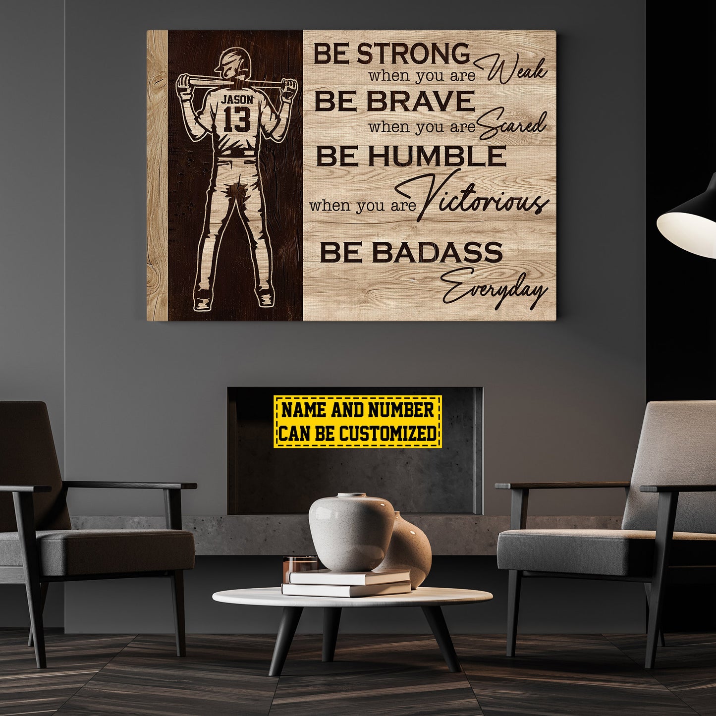 Personalized Motivational Baseball Boy Canvas Painting, Be Strong Be Brave Be Humble, Sports Quotes Wall Art Decor, Poster Gift For Baseball Lovers